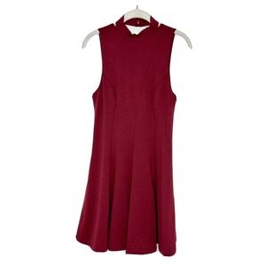 Free People Womens Fit & Flare Dress Sleeveless Maroon High Neck Mini Cut Out S